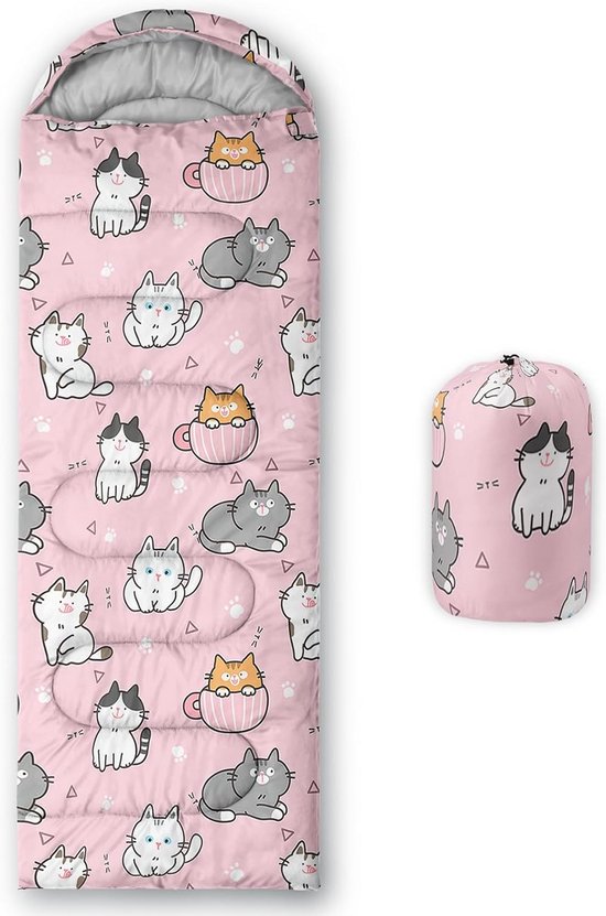 Lichte en Warme Slaapzak voor Kinderen - Kattenprint - Voor Binnen, Buiten en Kamperen