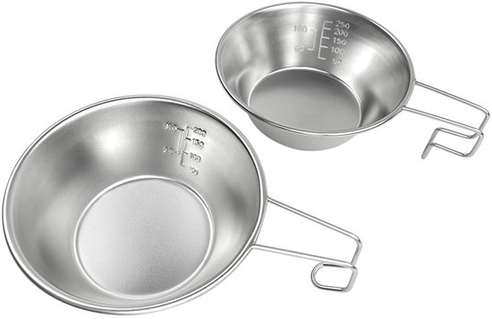 Lichte Kampeerkom 304 RVS – 250ml, Set van 2 Stuks – Draagbare Buiten- & Barbecue Servies voor Kamperen