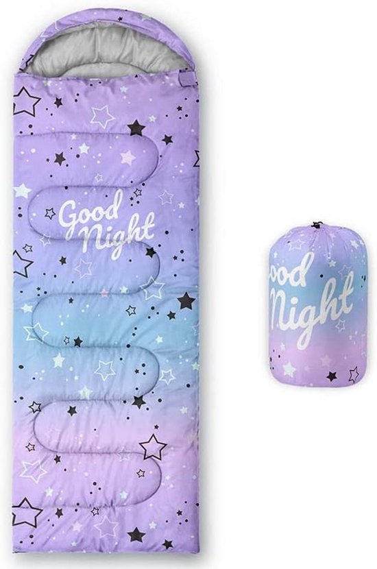 Lichte Slaapzak voor Kinderen Paars Sterren - Waterdicht en Warm voor Camping en Buiten van Merkloos