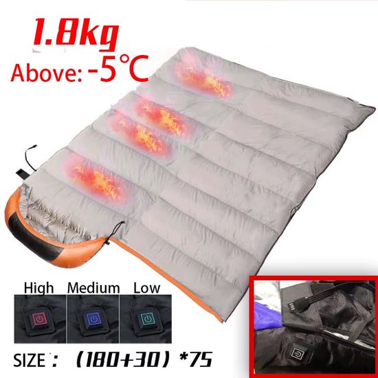 Lichte USB Verwarmde Donzen Katoenen Slaapzak – Waterdicht en Lichtgewicht – Ideaal voor Backpacken, Wandelen en Buitenreizen – Camping Slaapzak – Outdoor Slaapzak – Elektrische Slaapzak van Parisa rije.