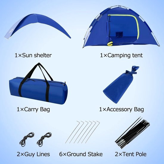 Lichtgewicht campingtent voor 1-2 personen - Familietent met koepelvorm en windbestendigheid - Inclusief draagtas - Eenvoudig op te zetten tent voor buiten - Perfect voor camping en wandeltochten van Merkloos