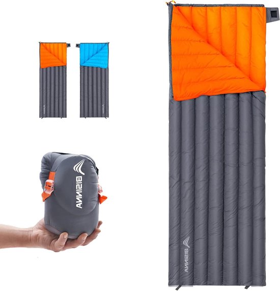 Lichtgewicht Donsslaapzak - Rechthoekige Slaapzak Kamperen - Buitenactiviteiten - Waterdichte Compressiezak - 200x80cm - Oranje