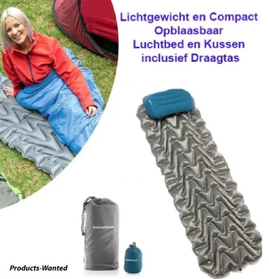 Lichtgewicht en Compact Opblaasbaar Luchtbed en Kussen inclusief Draagtas