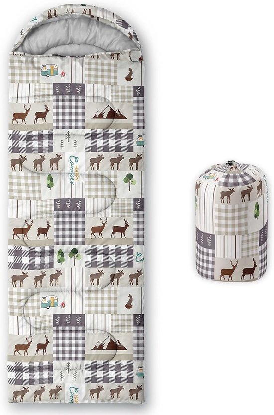 Lichtgewicht en Warm Kinderslaapzak met Schattige Berenprint voor Kamperen en Hiking, Waterdicht en Geschikt voor Binnen en Buiten