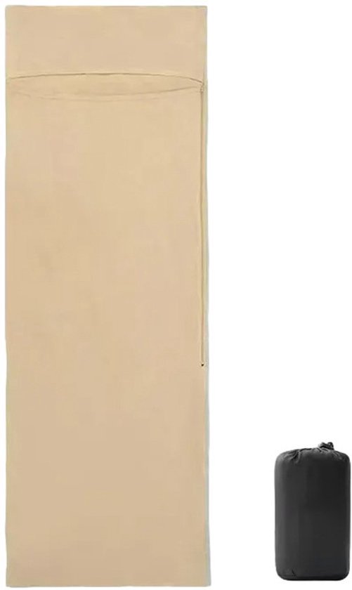 Lichtgewicht katoenen slaapzakvoering van 210 x 75 cm, opvouwbaar model met handig kussenvak en meegeleverde draagrugzak, veelzijdige reislakens voor kamperen, hostels, picknicks en wandeltochten