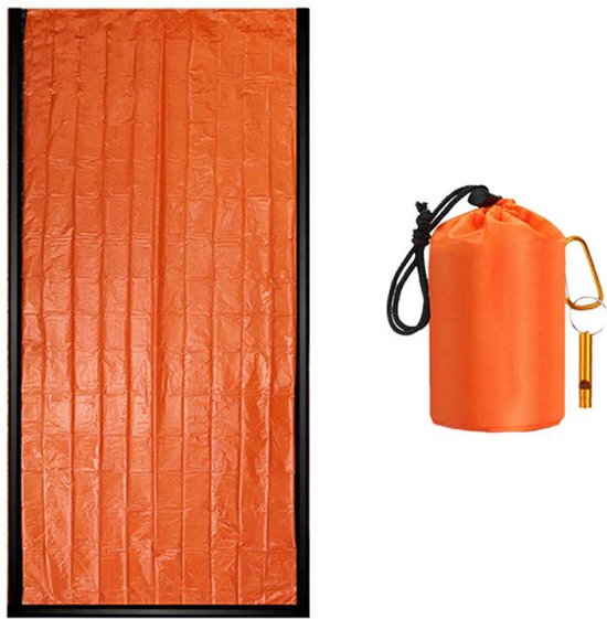 Lichtgewicht Nood Tent - Noodtent - overlevingsslaapzak voor buiten - 1 tot 2 personen - Oranje - Opbergtas - IJzeren Fluitje van Merkloos