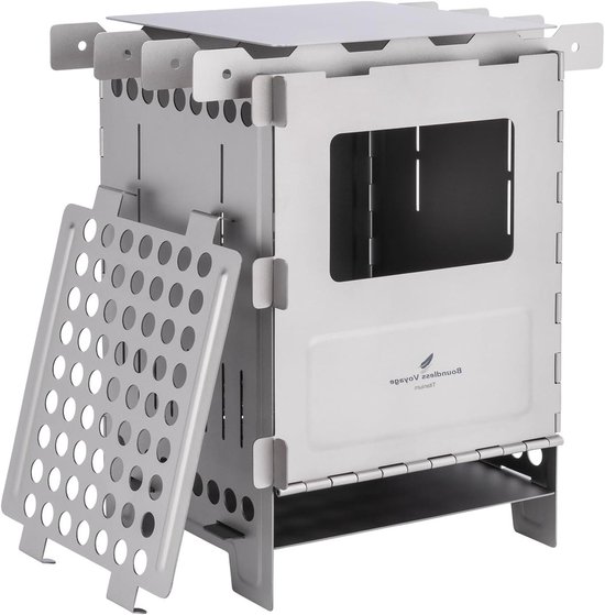 Lichtgewicht opvouwbaar titanium camping kooktoestel houtbrander - geschikt voor wandelen, kamperen, survival, outdoor koken - Pinic BBQ D/Ti2003C (1 stuk) van Merkloos