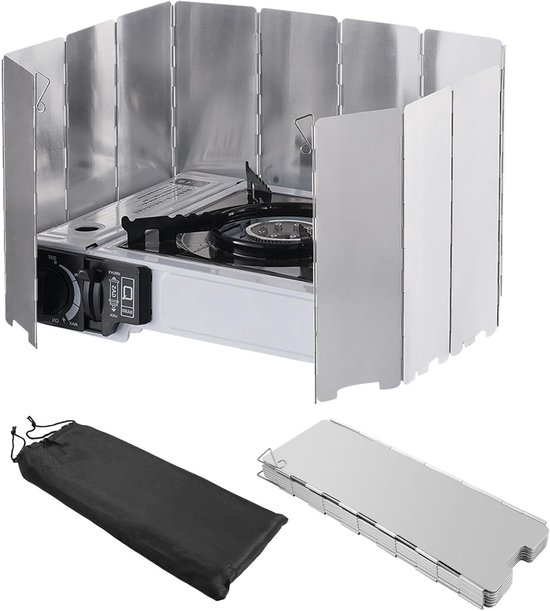 Lichtgewicht opvouwbare aluminium windscherm voor gasfornuis, bescherming tegen wind, ideaal voor kamperen, barbecue en buitenshuis koken van Merkloos