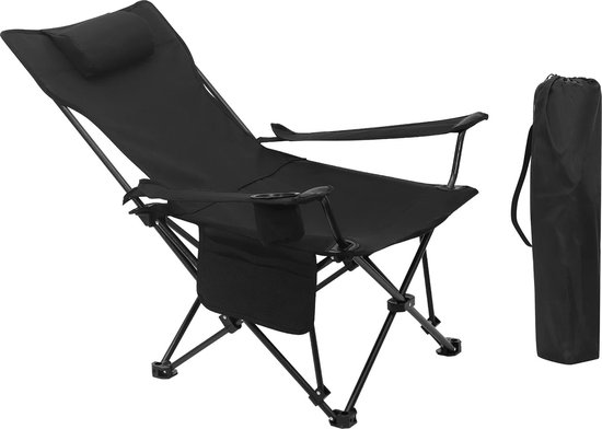 Lichtgewicht Opvouwbare Camping- en Vissersstoel met Hoofdsteun, Bekerhouder en Draagtas - Camping Stoel - Perfect voor Wandelen, Vissen, Picknicks en Strand van Eurotrail