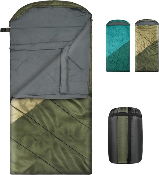 Lichtgewicht Slaapzak - Legergroen - 200 x 90 cm - Waterdichte XL-slaapzak voor Kamperen en Backpacken - Geschikt voor Volwassenen