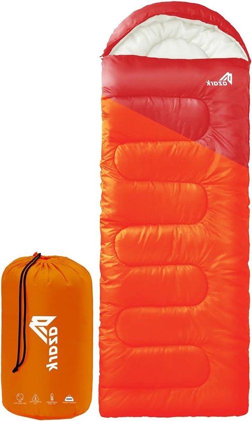 Lichtgewicht Slaapzak - Rechthoekige Slaapzak - Kamperen en Reizen - Waterafstotend Materiaal - 220 x 75 cm - Oranje/rood