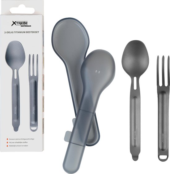 Lichtgewicht Titanium Bestekset 2-delig Spork Mes Vork Lepel Roestvrijstaal Outdoor Campingbestek van Lifeventure