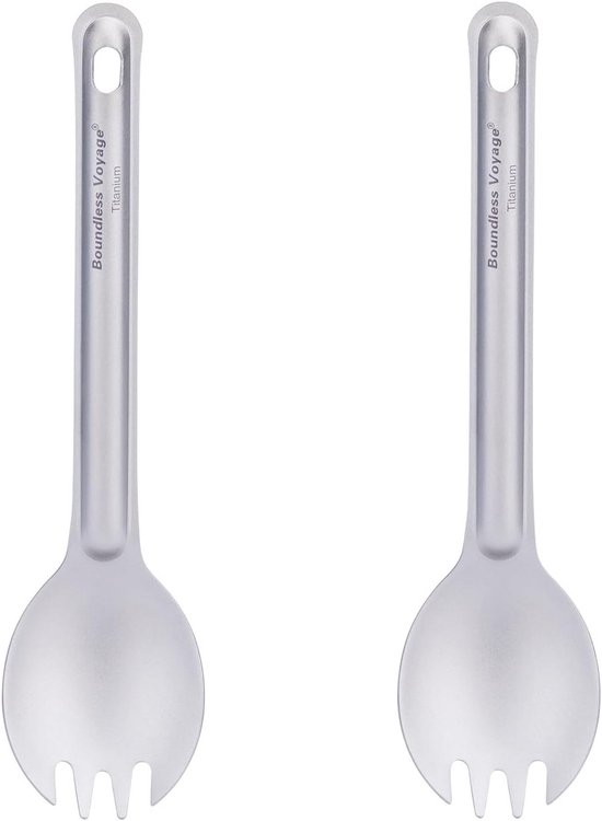 Lichtgewicht Titanium Bestekset voor Kamperen - Herbruikbare Spork en Lepel met Opbergtas