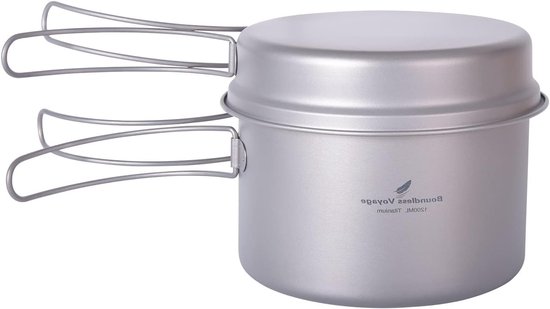 Lichtgewicht Titanium Kookset voor Kamperen en Buitenactiviteiten - Ideaal voor Hiking, Picknicken en Outdoor Koken met Opvouwbare Handgreep