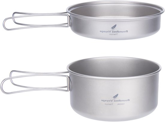 Lichtgewicht Titanium Kookset voor Kamperen en Buitenshuis - Draagbare Pannen en Potten voor Hiking en Picknicks met Opvouwbare Handgreep
