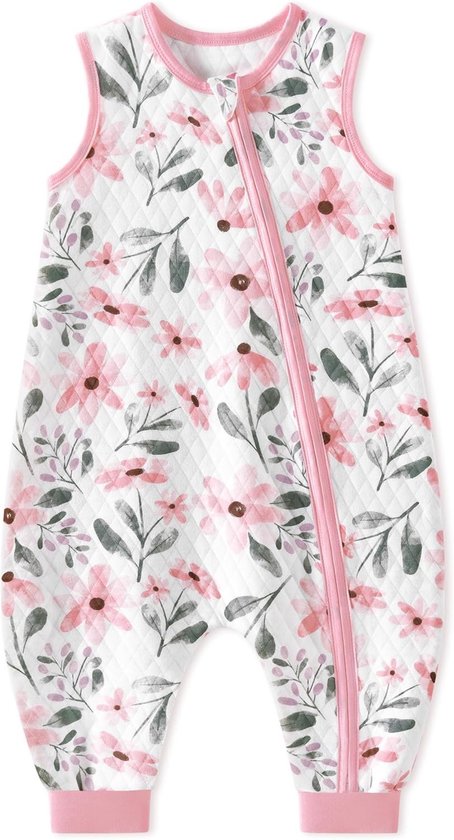Lichtgewicht vierkante slaapzak met gesplitste benen voor kinderen, roze bloemenprint, ideaal voor kamperen en buitenspeelplezier