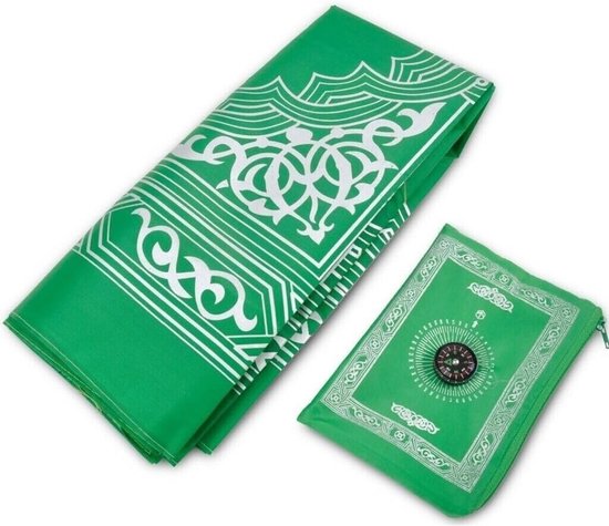 Lichtgroene Gebedsmat Reisformaat met Qibla Kompas van Merkloos