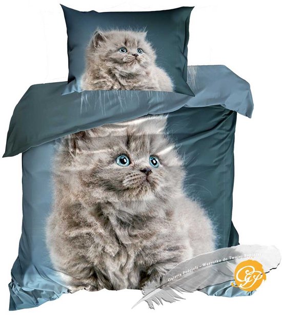 Lief 3D Katten Dekbedovertrekset - Katoen Satijn - Eenpersoons 140x200 cm - Inclusief 1 Kussensloop 70x80 cm - Design: "Kotek" Pluizige Perzische Kat – Dieren & Huisdieren van Merkloos