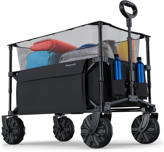 LifeGoods Bolderkar - Opvouwbaar - 100KG - 230L - Bolderwagen - Verhoogbaar - Beschermhoes - Zwart van LifeGoods