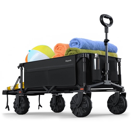 LifeGoods Bolderkar - Opvouwbaar - 130KG - 200L - Bolderwagen - Verruimbaar - Beschermhoes - Zwart van LifeGoods