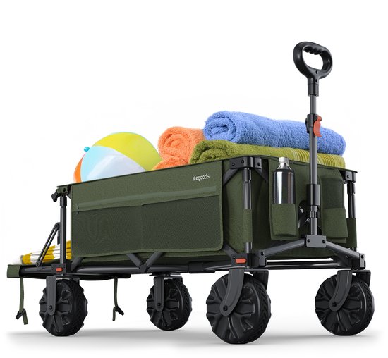 LifeGoods Bolderkar - Opvouwbaar - 135KG - 200L - Verruimbaar - Beschermhoes - Groen van LifeGoods