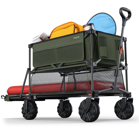 LifeGoods Bolderkar - Opvouwbaar - 200KG - 400L - Dubbele Bolderwagen - Beschermhoes - Groen van LifeGoods