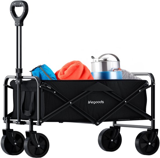 LifeGoods Bolderkar - Opvouwbaar - 80KG Draagkracht - 80L - Wasbaar Polyester - Compact - Zwart van LifeGoods
