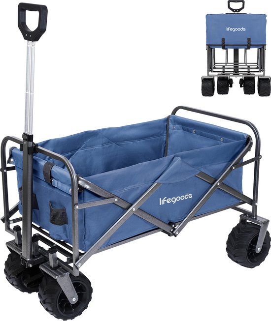 LifeGoods Bolderkar - Opvouwbaar - 80KG Draagkracht - 94L - Wasbaar Polyester - Blauw van LifeGoods