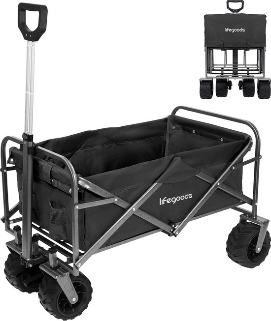 LifeGoods Bolderkar - Opvouwbaar - 80KG Draagkracht - 94L - Wasbaar Polyester - Zwart van LifeGoods