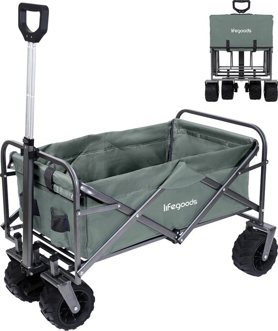 LifeGoods Bolderkar - Opvouwbaar - 80KG Draagkracht - 94L - Wasbaar - Stevige Wielen - Groen van LifeGoods