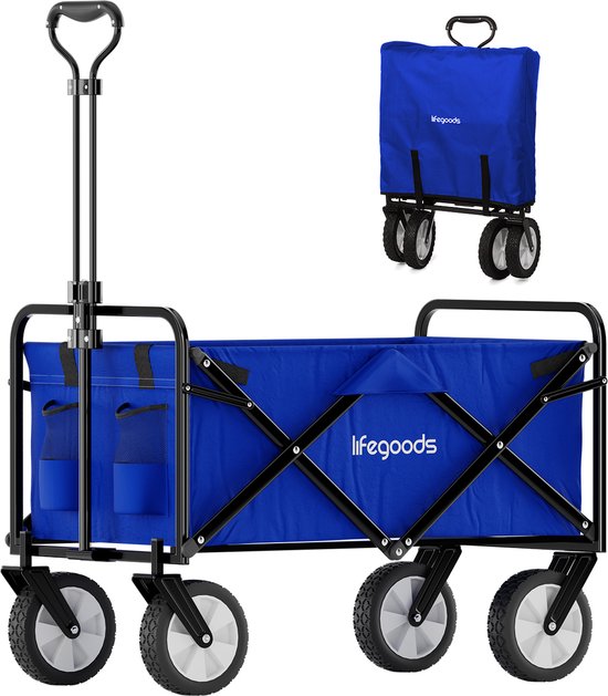 LifeGoods Bolderkar - Opvouwbaar - Draaibare wielen - 94L - 2 Standen - 70KG Draagkracht - Blauw van LifeGoods