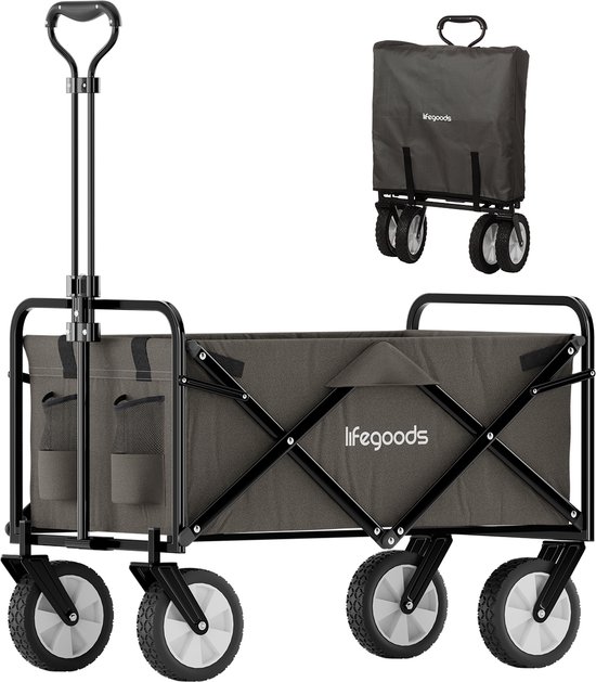 LifeGoods Bolderkar - Opvouwbaar - Draaibare wielen - 94L - 2 Standen - 70KG Draagkracht - Grijs van LifeGoods