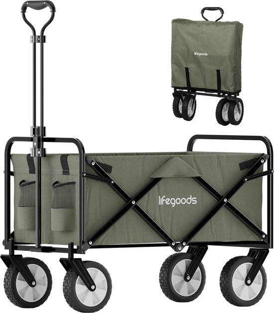 LifeGoods Bolderkar - Opvouwbaar - Draaibare wielen - 94L - 2 Standen - 70KG Draagkracht - Groen van LifeGoods