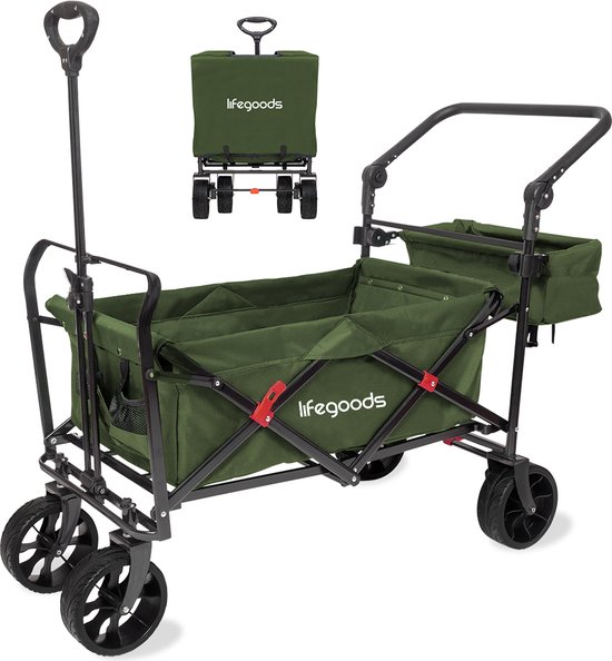 LifeGoods Bolderkar - Opvouwbaar - Tot 120KG - 90L - Wasbaar Polyester - 120x80cm - Groen van LifeGoods