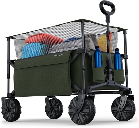 LifeGoods Bolderkar - Opvouwbare Bolderwagen - Strandkar - 100KG - 230L - Verhoogbaar - Met Beschermhoes - Groen van LifeGoods