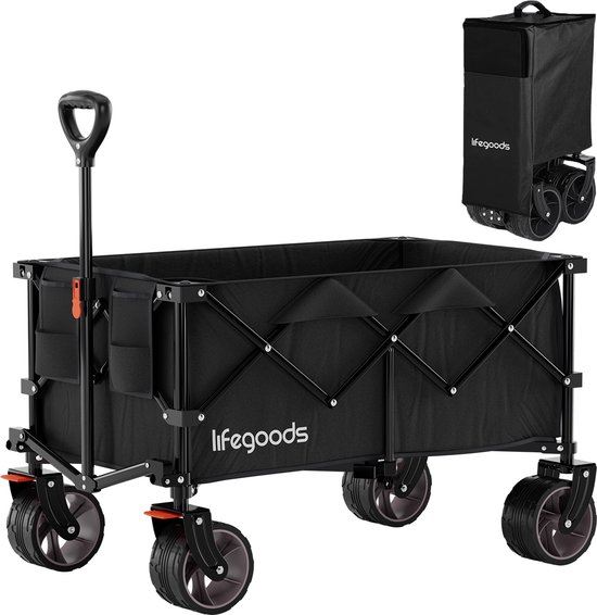 LifeGoods Bolderkar - XL - Opvouwbaar - 200L - 100KG Draagkracht - Zwart van LifeGoods