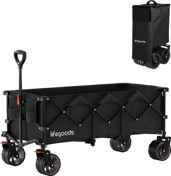 LifeGoods Bolderkar - XXL - Opvouwbaar - 300L - 150KG Draagkracht - Zwart van LifeGoods