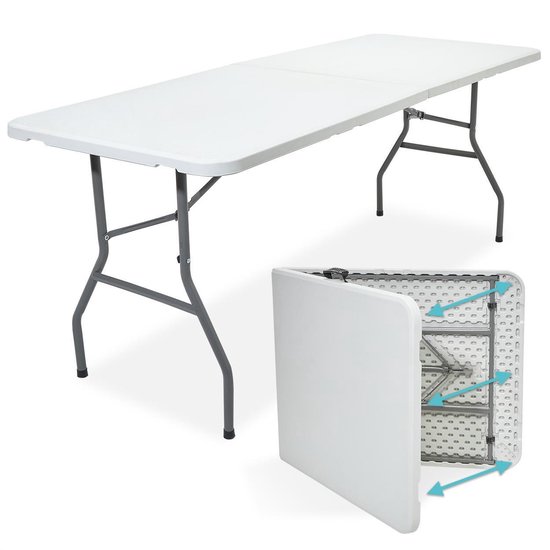 LifeGoods Inklapbare Tafel - 180x70 cm - Campingtafel - Stevige Klaptafel - Weerbestendig - Vouwtafel voor Buiten - Wit van LifeGoods