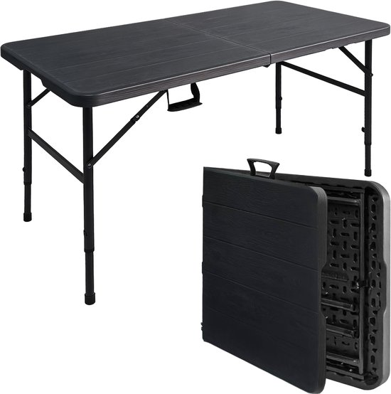 LifeGoods Inklapbare Tafel - 180x74 cm - Stevige Klaptafel - Weerbestendig - Inklapbare eettafel - Campingtafel - Vouwtafel voor Binnen en Buiten - Zwart houtnerf look van Merkloos