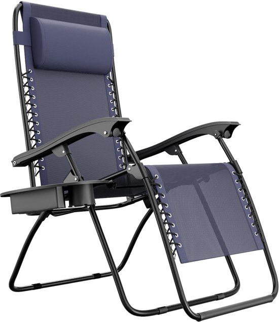 LifeGoods Opvouwbare Tuinstoel - Ligstoel Tuin - 30°-90° Verstelbaar - Metaal - Blauw van LifeGoods