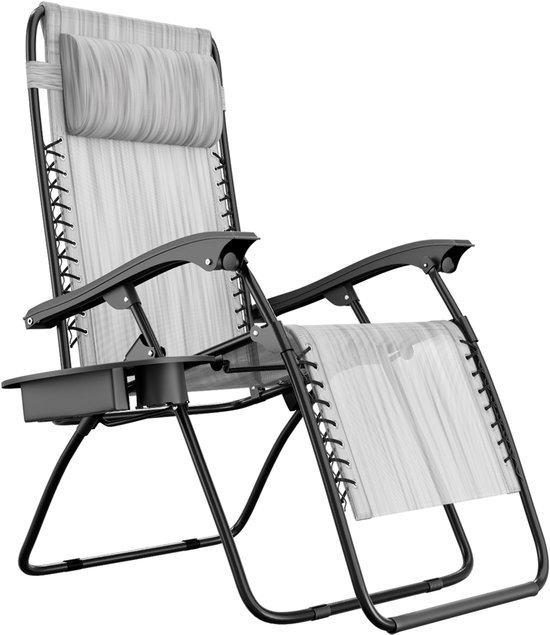 LifeGoods Opvouwbare Tuinstoel - Ligstoel Tuin - 30°-90° Verstelbaar - Metaal - Lichtgrijs van Merkloos