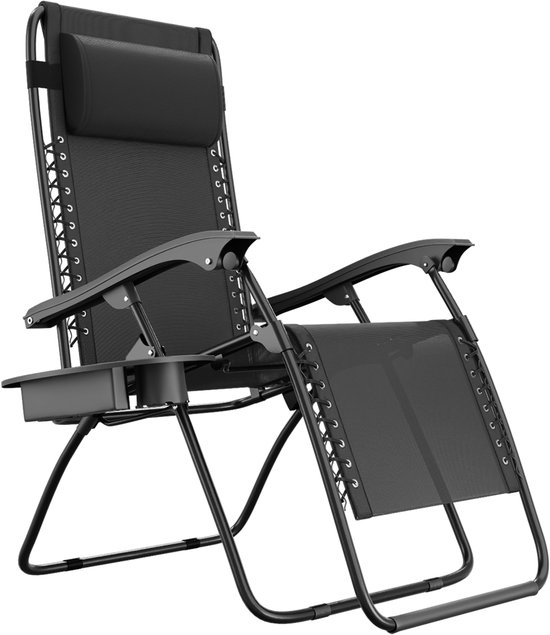 LifeGoods Opvouwbare Tuinstoel - Ligstoel Tuin - 30°-90° Verstelbaar - Metaal - Zwart van Merkloos