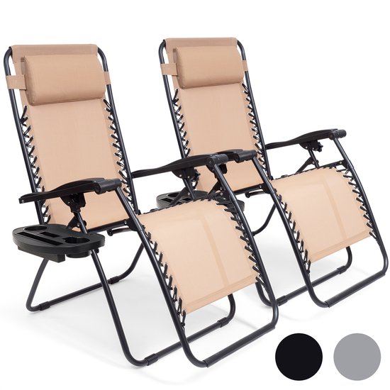 LifeGoods Opvouwbare Tuinstoelen - 2 Stuks - Ligstoel Tuin - 30°-90° Verstelbaar - Metaal - Beige van LifeGoods