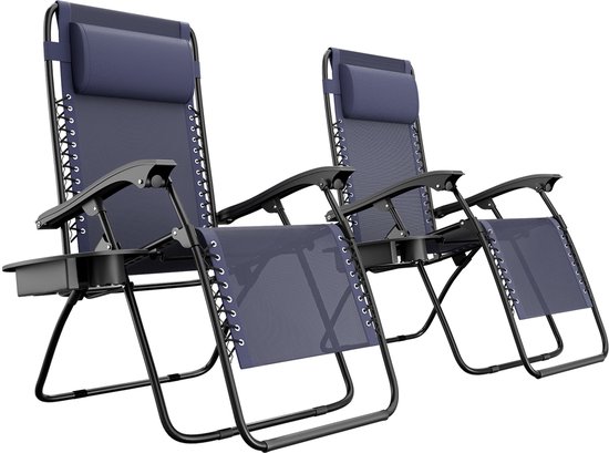 LifeGoods Opvouwbare Tuinstoelen - 2 Stuks - Ligstoel Tuin - 30°-90° Verstelbaar - Metaal - Blauw van LifeGoods