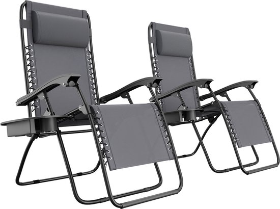 LifeGoods Opvouwbare Tuinstoelen - 2 Stuks - Ligstoel Tuin - 30°-90° Verstelbaar - Metaal - Donkergrijs van LifeGoods