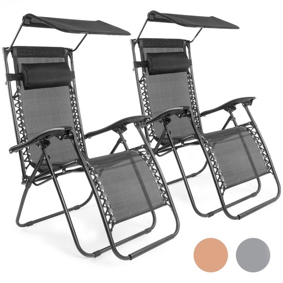 LifeGoods Opvouwbare Tuinstoelen - Verstelbaar Zonnescherm - Ligstoel Tuin - 2 Stuks - 30°-90° Verstelbaar - Metaal - Zwart van LifeGoods