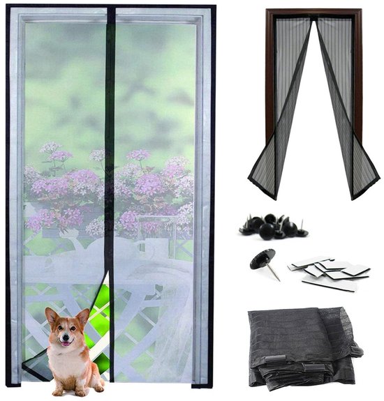 LifeLux Magnetisch Muggennet Deur - vliegengordijn – Muggenhor met Magneetsluiting – 210x100 cm – Zwart – Inclusief Klittenband & Pinnen