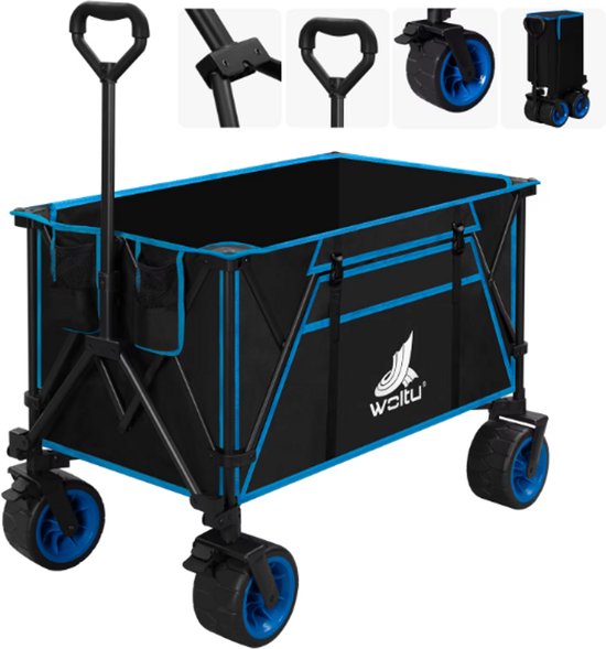 Lifero Bolderwagen - Opvouwbare Bolderwagen - Opvouwbare Bolderkar - 240Liter - 106x54x70Cm - Zwart-Blauw - Inclusief Rem van Merkloos
