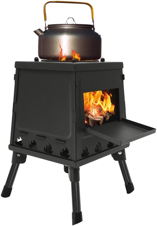 Lifero Camping Houtkachel - Inklapbaar - BBQ - Grillplaat - Buiten Kachel - Tuin Haard - Hoogte Verstelbaar - Koken - Fornuis