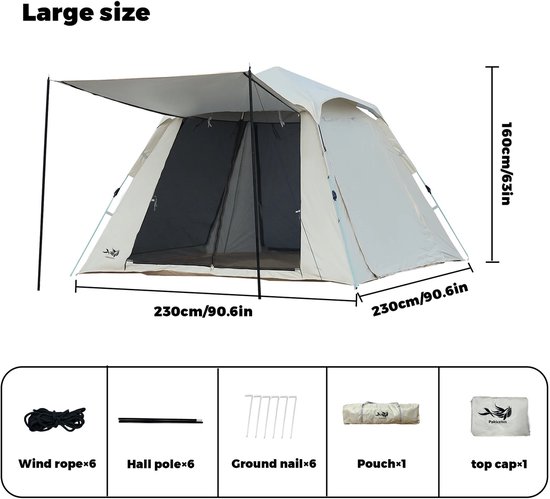 Lifero Camping Tent - Automatisch Pop-up Tent - Easy-up - Kampeertent 3 Persoons - Kampeer Tent - 230x230x160cm - Beige/Grijs
